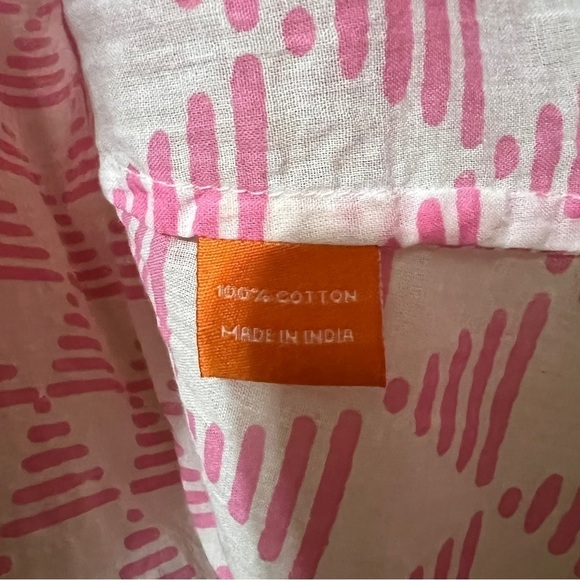 Tuckernuck | Oliphant Tassel Tie Neck Popover Top Split V-Neck Pink White Size S - Picture 11 of 11